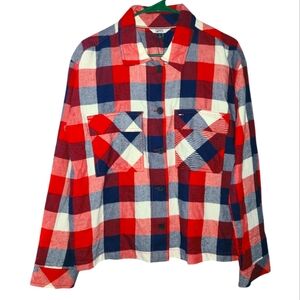 Tommy JEANS RED‎ WHITE BLUE PLAID SHAKET FLANNEL SIZE M NWT